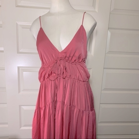 ZARA Maxi Dress Pink Sz XS/S Ruffle V Neck Stappy Feminine Chic Boho Cowgirl - Picture 6 of 14